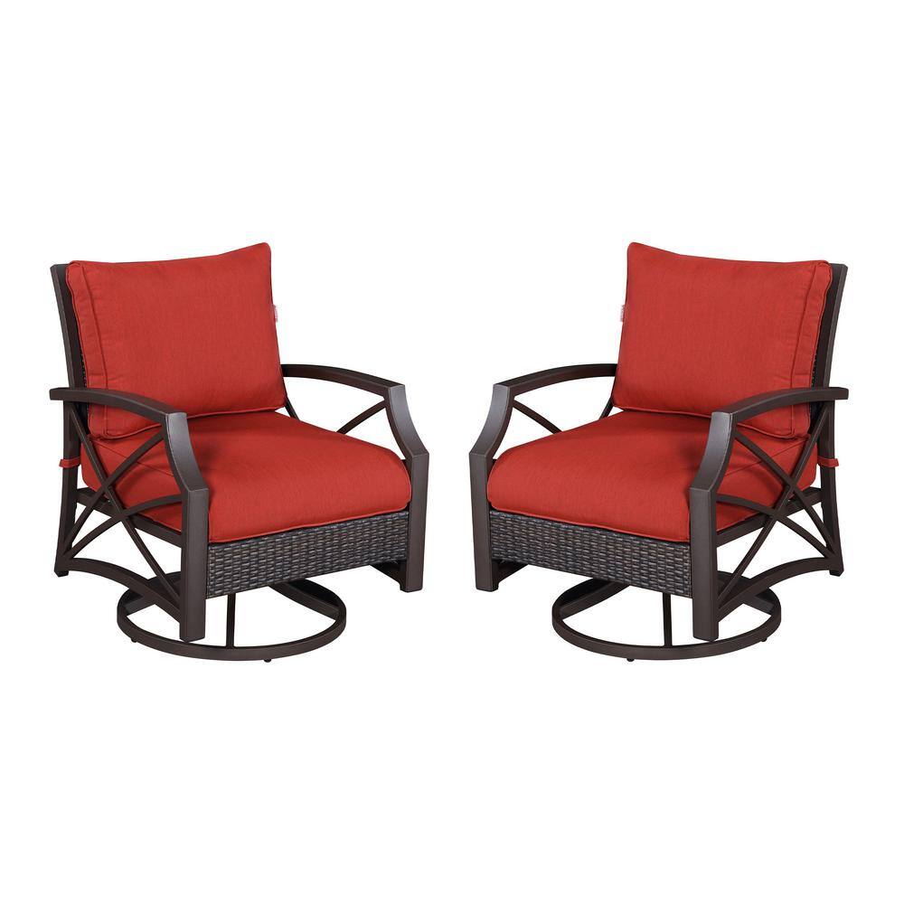 2- Piece Rattan Wicker Outdoor Swivel Patio Lounge Chair Set Brown Frame with Thick Removable Cushions in Red price history on PriceWatchPro