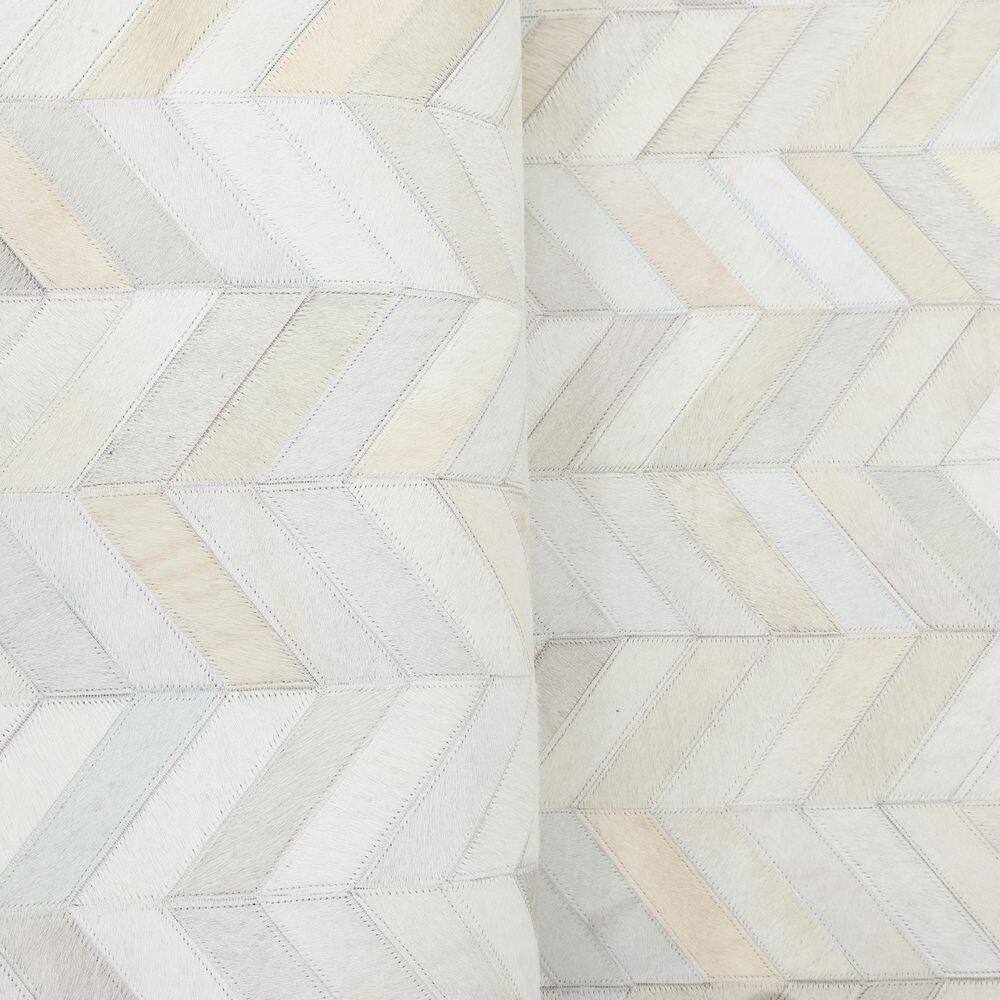 Ivory Chevron Cowhide and Wool 10' x 14' Area Rug