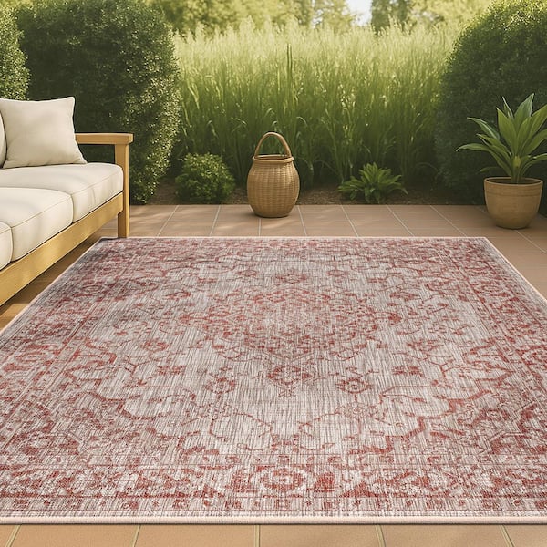 JONATHAN Y Rozetta Boho Medallion Red/Taupe 3 ft. 1 in. x 5 ft. Textured Weave Indoor/Outdoor Area Rug