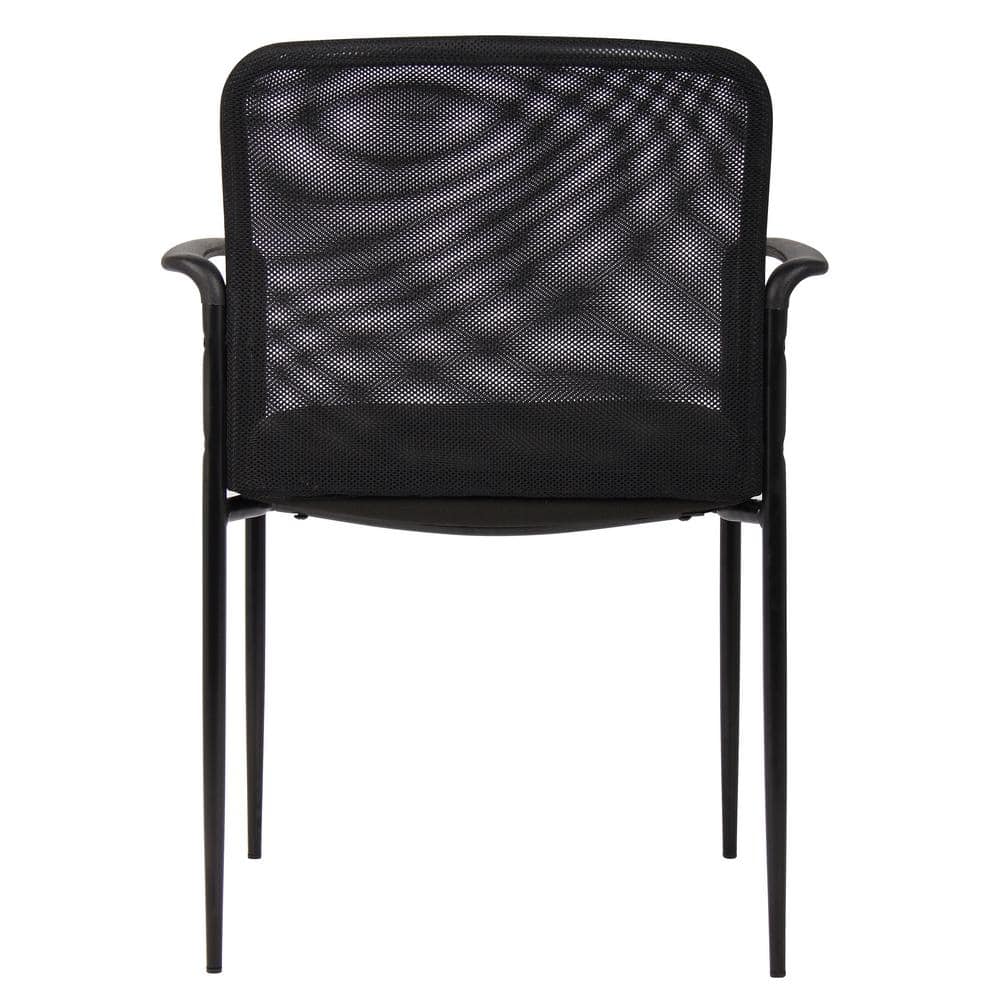 Sleek Black Mesh Guest Chair with Fixed Arms and Metal Frame