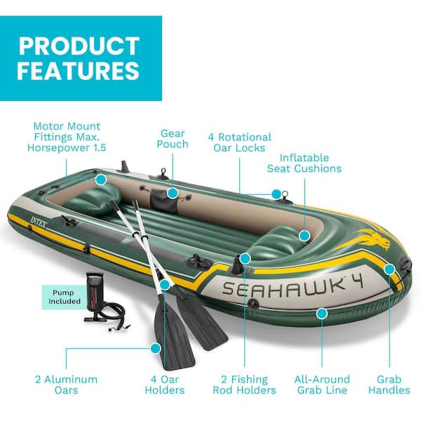 Intex Seahawk 4 Inflatable 4 Person Floating Boat Raft Set with