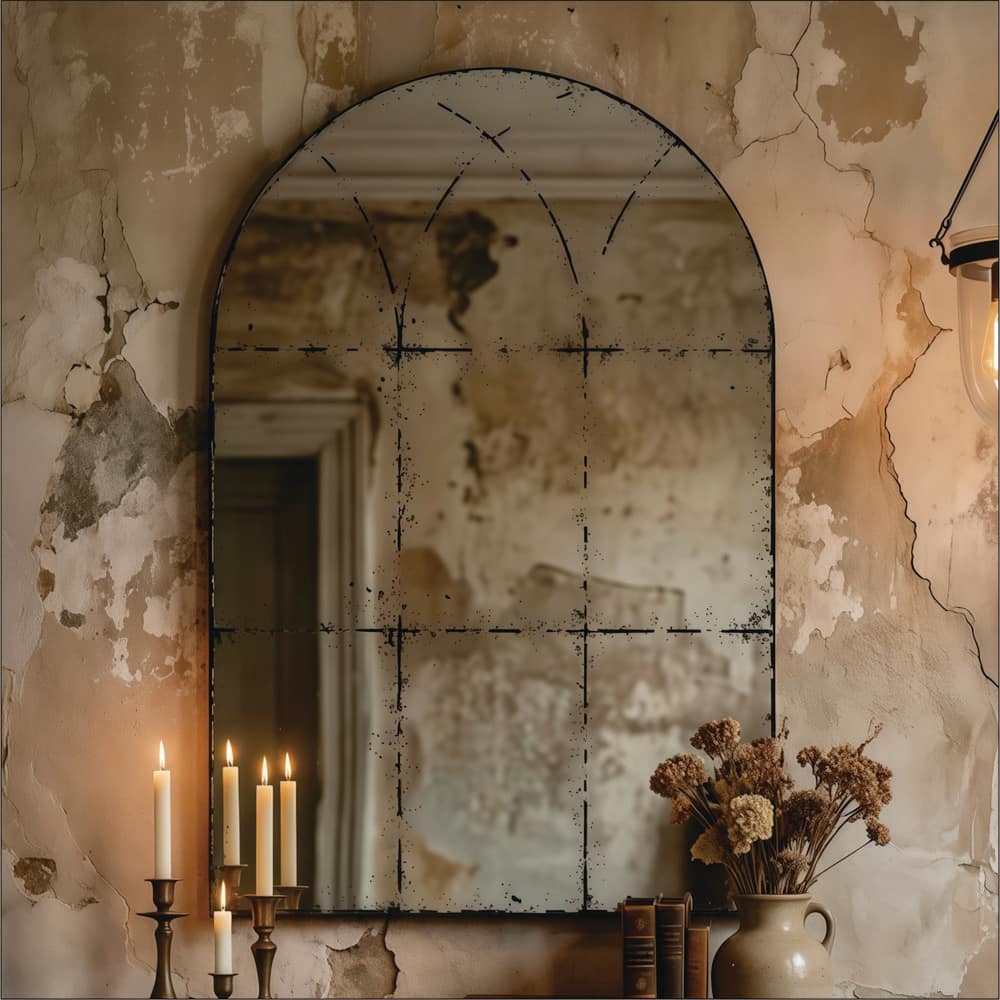 Wenona Black 24.02 in W x 36.02 in. H Wall-Mounted Half Round Iron Framed Mirror price history on PriceWatchPro