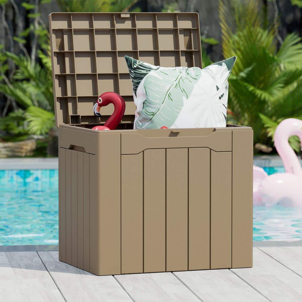 Mocha Lockable 32 Gallon Resin Deck Box with Seat