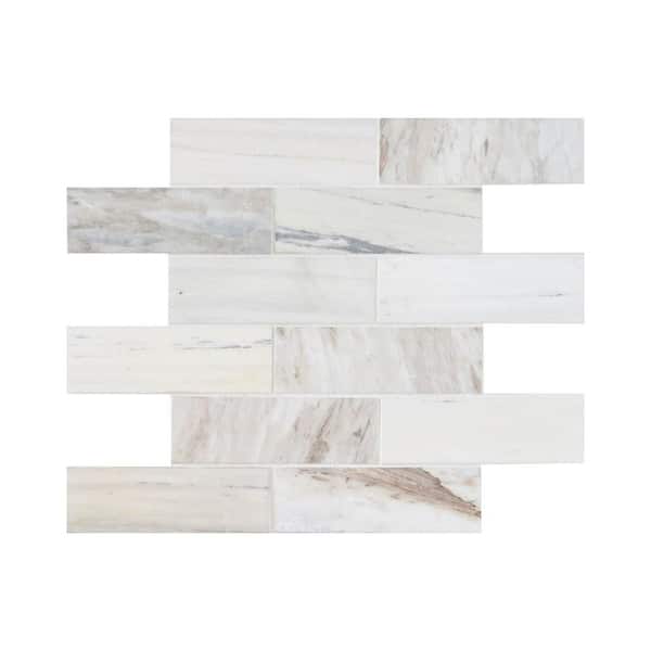 Angora Subway 12 in. x 12 in. Polished Marble Mesh-Mounted Mosaic Floor and Wall Tile (9.7 sq. ft. /case)