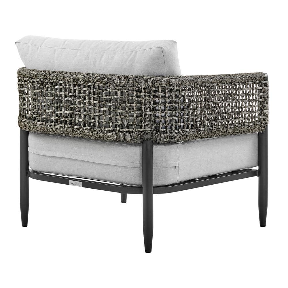 Alegria Black Aluminum and Rope Outdoor Chair with Gray Cushions