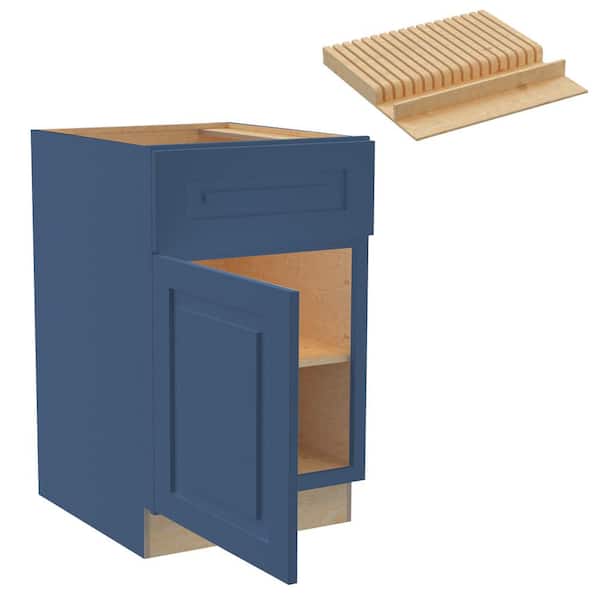 Home Decorators Collection Grayson 21 in. W x 24 in. D x 34.5 in. H Assembled Plywood Base Kitchen Cabinet in Mythic Blue with Knife Block LH