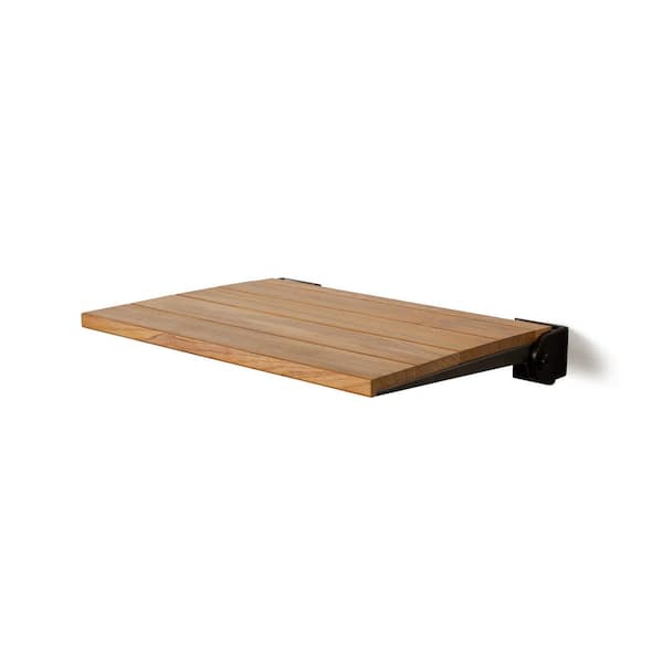 Floating Corner Shower Shelf with a Natural Teak Wood Insert - Seachrome