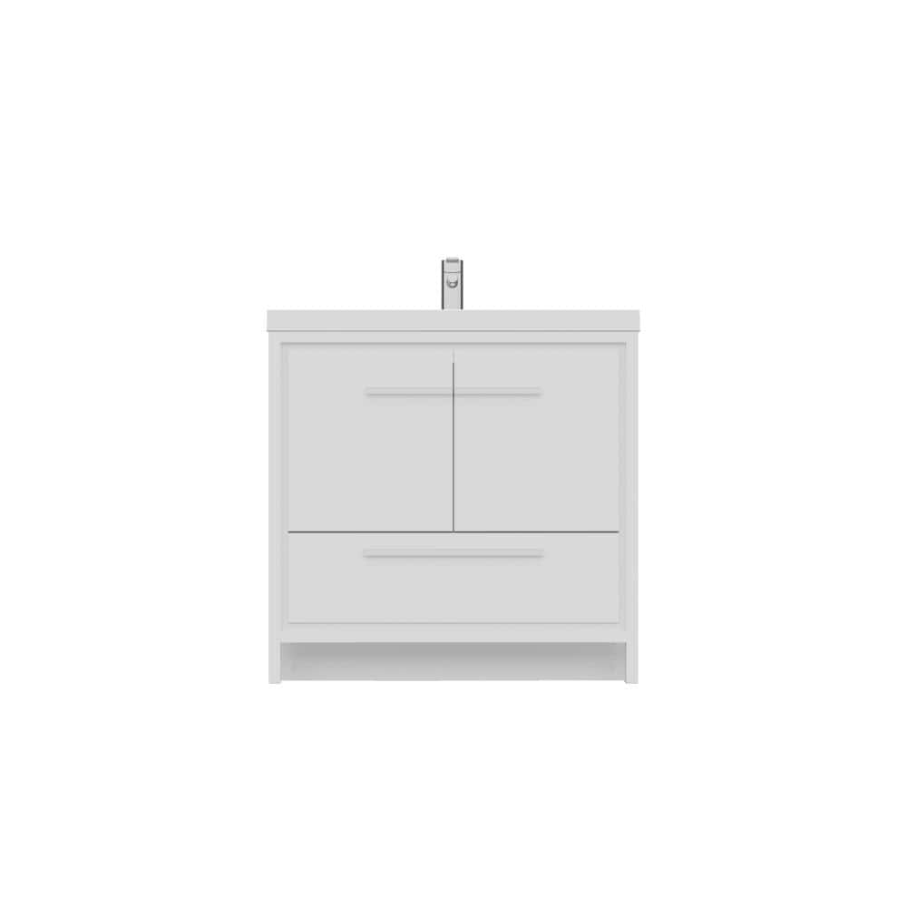 Alya 36" White MDF Freestanding Bathroom Vanity with Solid Surface Sink