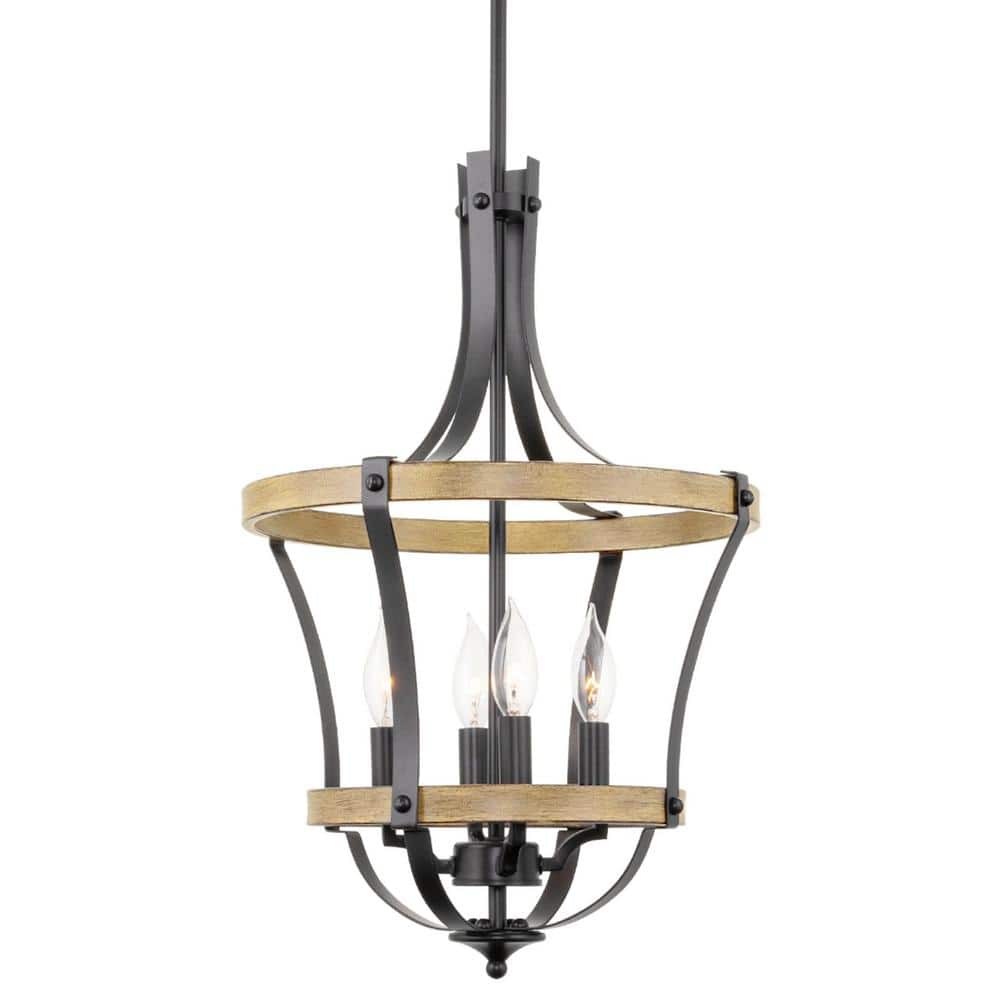 Laurel 22.5" Black Metal and Wood Lantern Chandelier