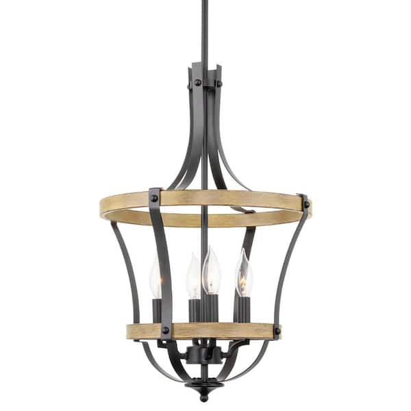 Kira Home Laurel 60-Watt 4-Light Black Modern Chandelier with Clear Seeded Shade, No Bulb Included