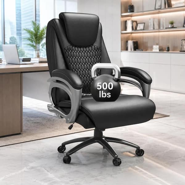 Big and Tall Heavy Duty 52 in. Height 500 lbs. High Back Faux Leather Office Desk Swivel Executive Chair in Black w/Arms