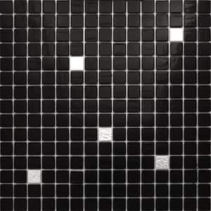 Mingles 12 in. x 12 in. Glossy Black and White Glass Mosaic Wall and Floor Tile (20 sq. ft./case) (20-pack)