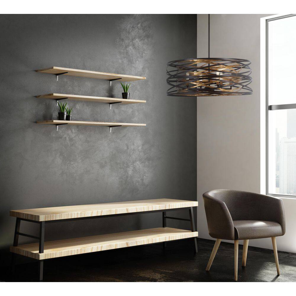 Vortic Flow 6-Light Contemporary Pendant in Dark Bronze with Mosaic Gold