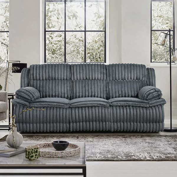 Dyersburg 95 in. W Pillow Top Arm Corduroy Rectangle 2-Piece Manual Double Reclining Sofa Set in Dark Gray