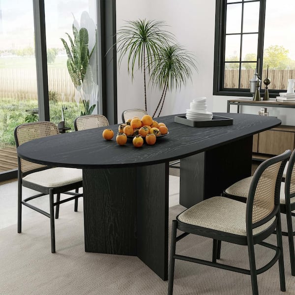Dovelina Brix Modern Oval Black Wood Top 79 in. Double Pedestal