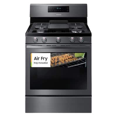 30 in. 5.9 cu. ft. Single Oven Gas Range with Air Fry, True Convection in Black Stainless Steel
