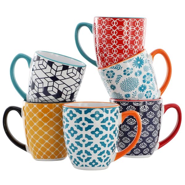 Rory 6-Piece 16 Ounce Assorted Design Stoneware Mug Set in Assorted Colors