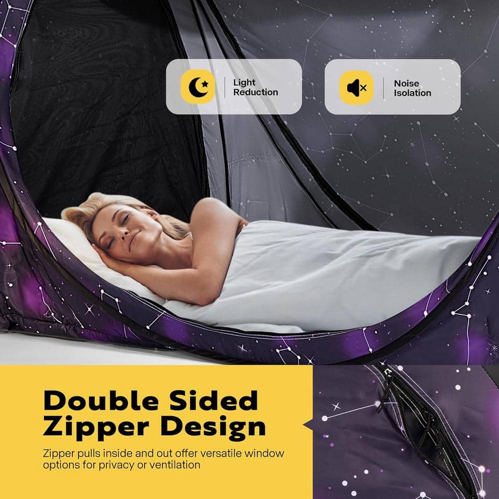 Dark Purple Polyester Pop-Up Privacy Bed Canopy Twin Size