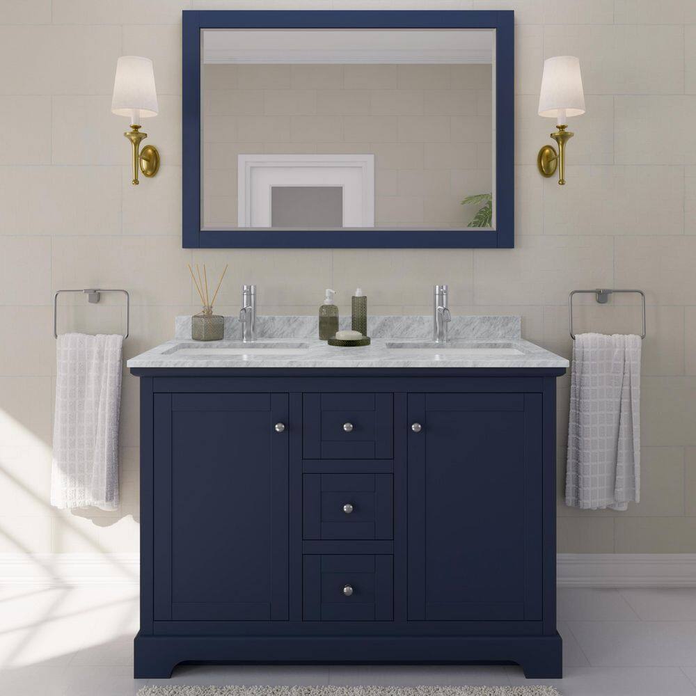 Avery 48 in. W x 22 in. D x 35 in. H Double Bath Vanity in Dark Blue with White Carrara Marble Top price history on PriceWatchPro