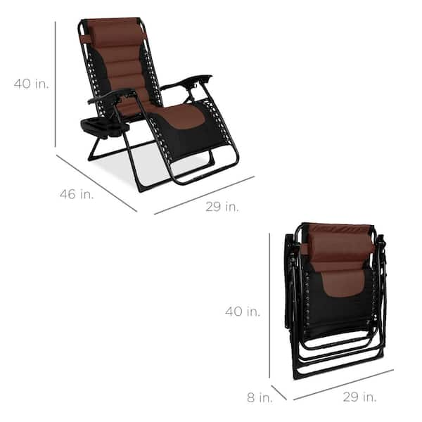 Best Choice Products Oversized Zero Gravity Chair, Folding Recliner w/ Removable Cushion, Side Tray - Woodland Brown