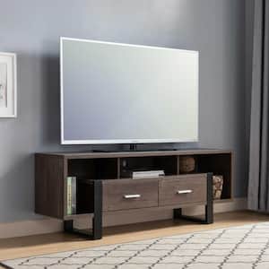 Walnut Oak And Black TV Stand Fits TV's up to 60 in. with Drawers and Shelves