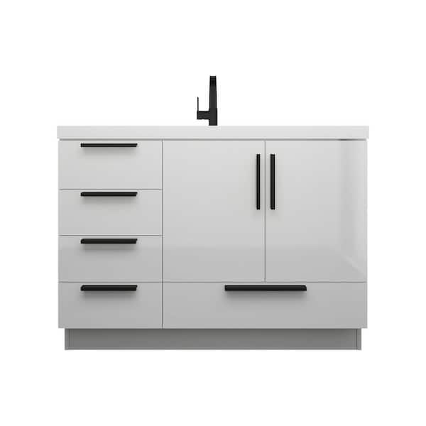 Carla 47 in. W x 20 in. D x 35 in. H Single Sink Freestanding Bath Vanity in Gloss White with White Acrylic Top