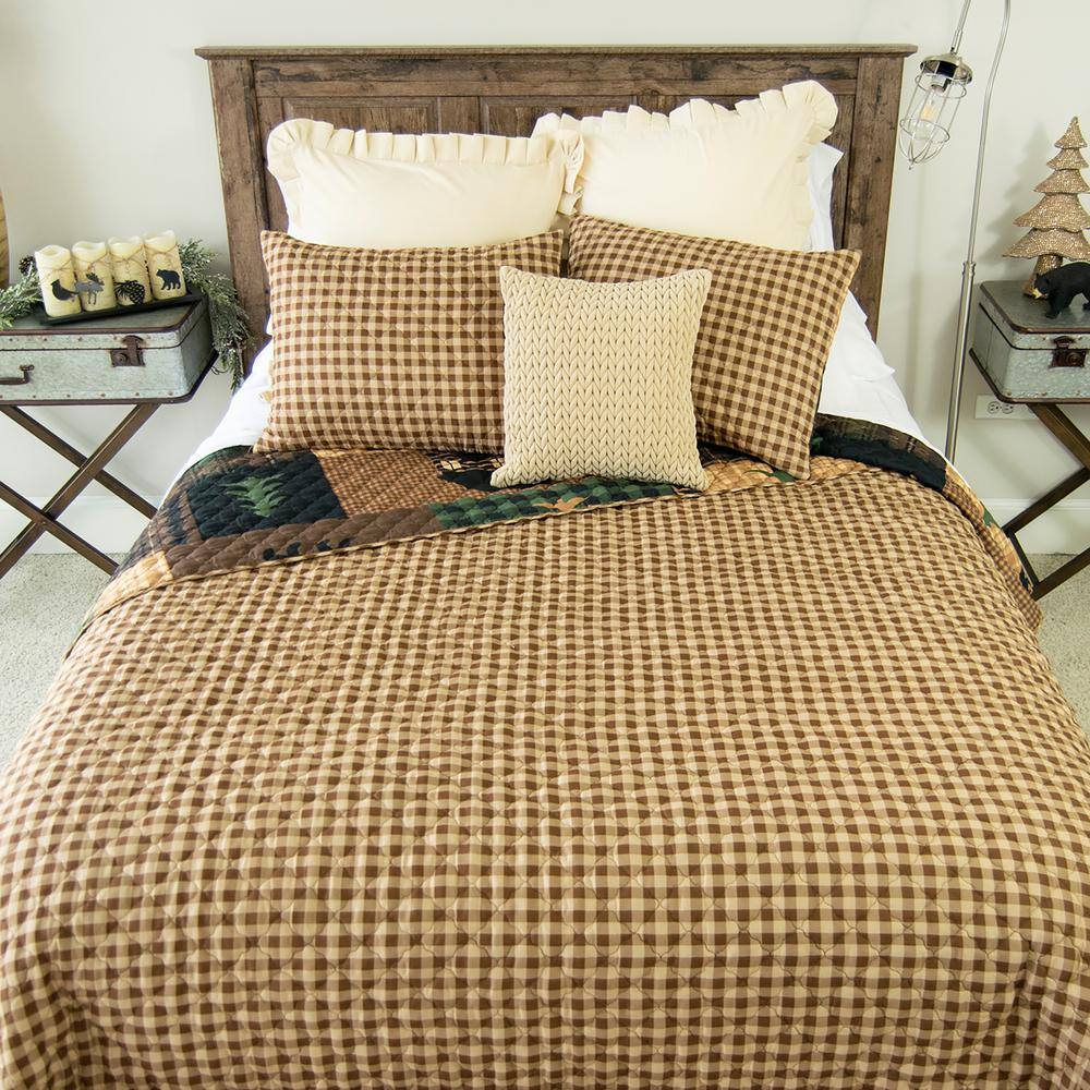 Brown Bear Cabin Reversible Microfiber Full Quilt Set