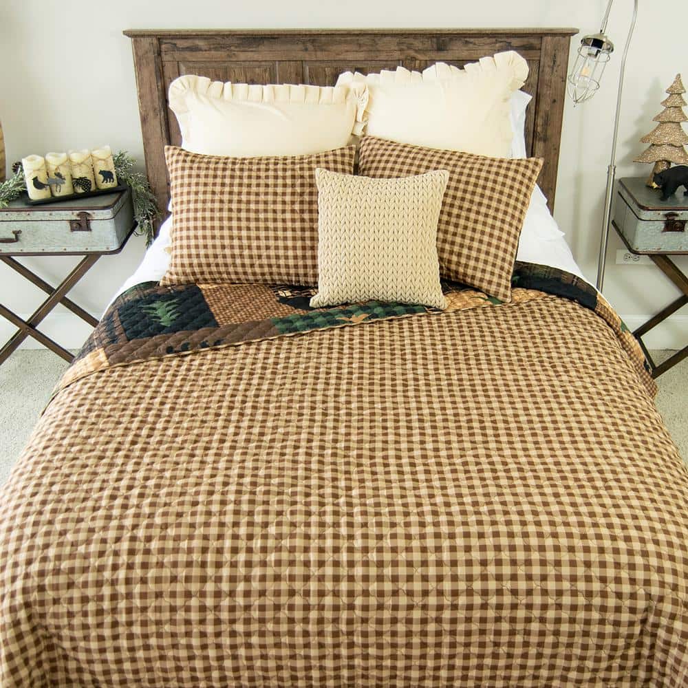 King Size Light Brown Microfiber Reversible Quilt Set