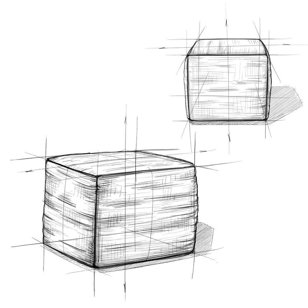 Fredrik Gray Woven Genuine Leather Square Pouf