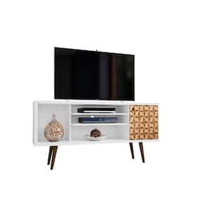 Liberty 53 in. White and 3D Brown Prints Composite TV Stand Fits TVs Up to 50 in. with Storage Doors