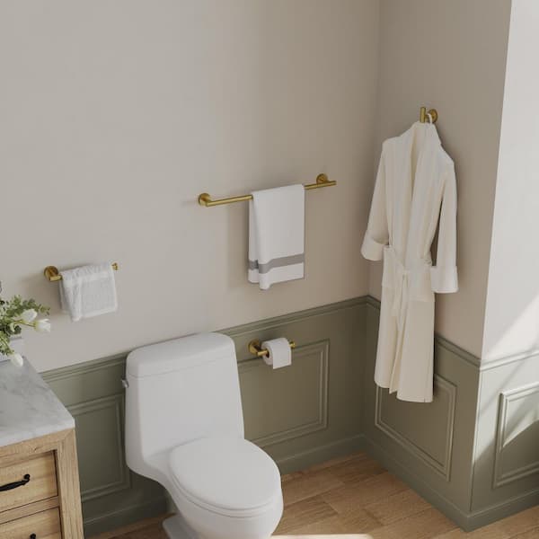 4-Piece Bath Hardware Set with 2 Towel Racks, Toilet Paper Holder and Towel Hook in Stainless Steel Brushed Gold
