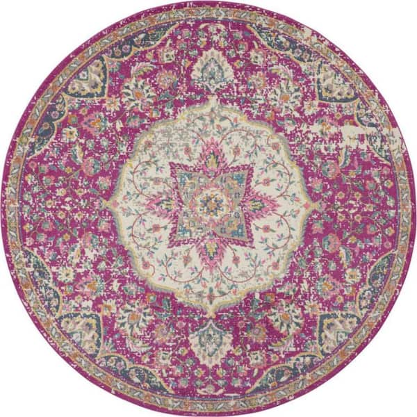 HomeRoots Bernadette Pink 4 ft. Round Medallion Polypropylene Area Rug