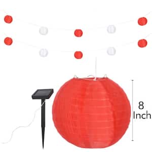 32 ft. Outdoor 10-Light Solar Chinese Lantern Integrated LED String Light in Red/White