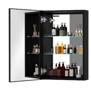 20 in. W x 30 in. H Rectangular Black Aluminum LED Anti-Fog Medicine Cabinet with Mirror, Left Open