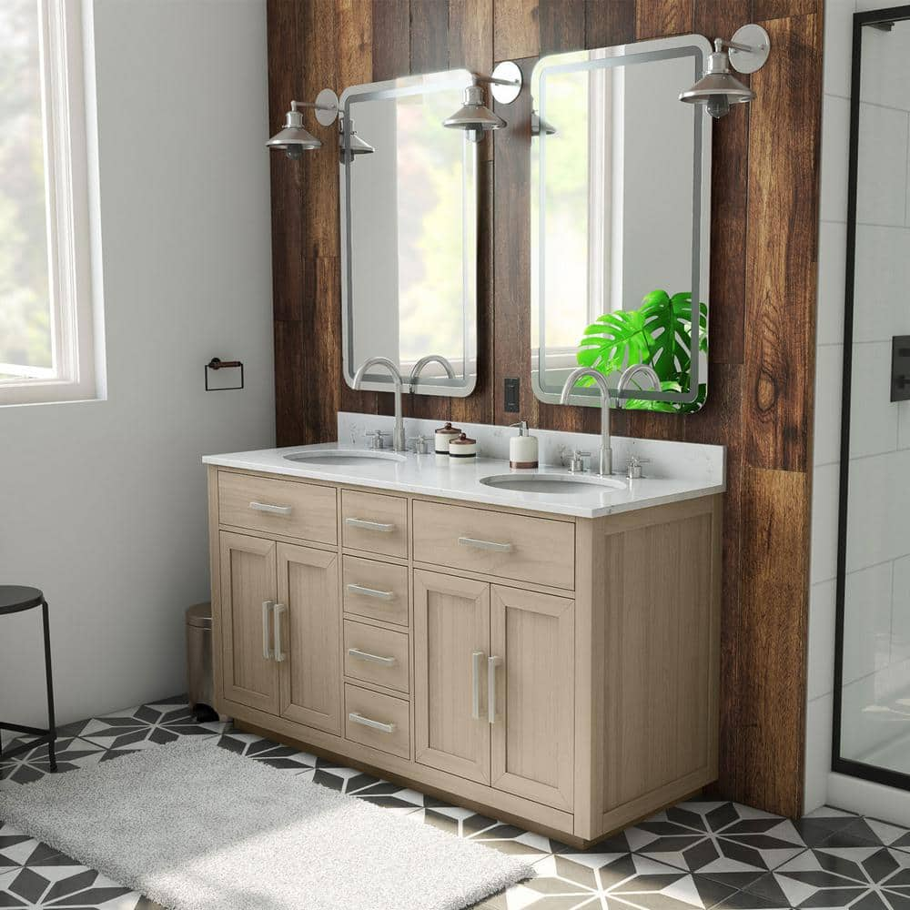 Bath Authority DreamLine Wall-Mounted Modern Bathroom Vanity with Porcelain  Sink and Mirror Complete Bath Vanity Set - Red Oak