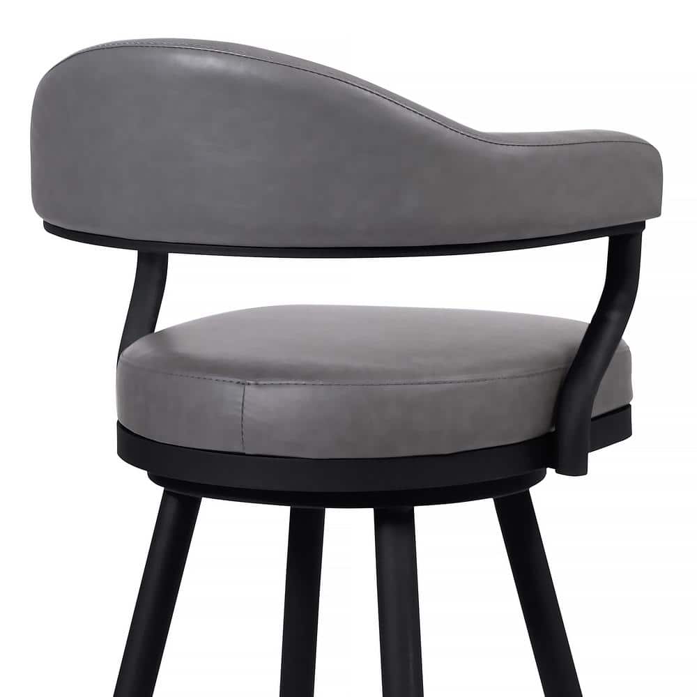 Vintage Grey Faux Leather 30" Swivel Bar Stool with Black Metal Frame