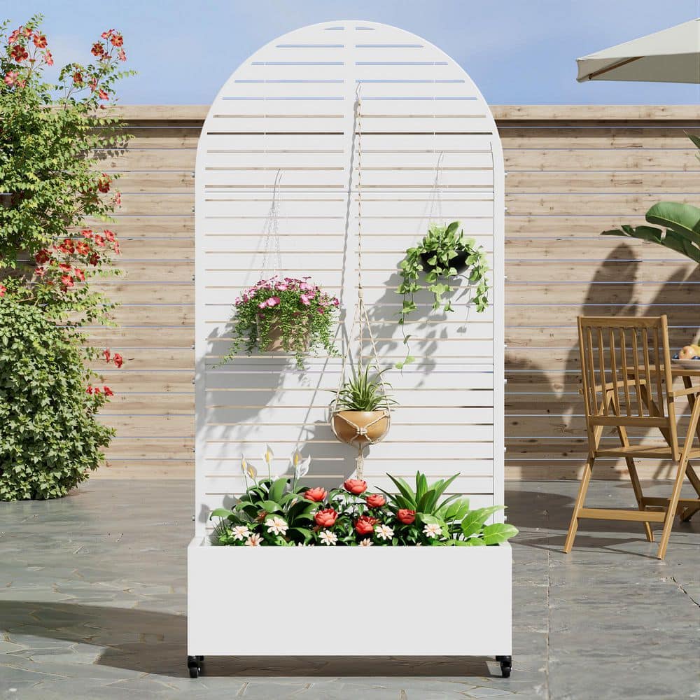 73 in. x16 in. x35 in. White Metal Iron Planter Box with Attached Trellis for Climbing Vegetation price history on PriceWatchPro