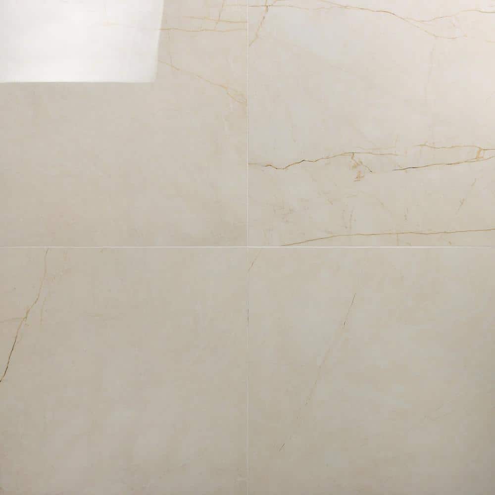 Grace 24" x 24" Polished Beige Porcelain Marble Look Tile