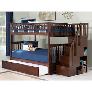 Columbia Staircase Bunk Bed Full over Full with Full Size Urban Trundle Bed in Walnut