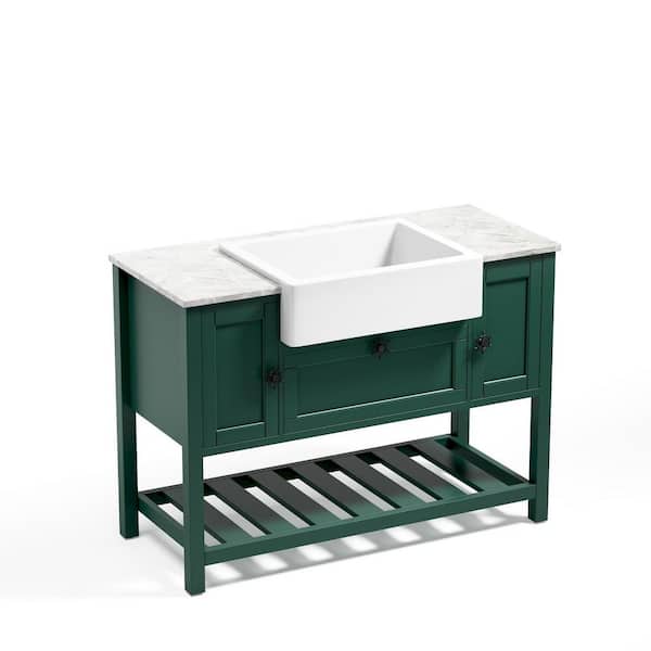 Interbath 48 in. W x 20 in. D x 33.6 in. H Bath Vanity Cabinet in Green with White Vanity Top with White Basin