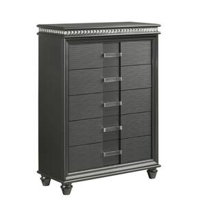 37.6 in. Gray and Clear Wooden Dresser Without Mirror