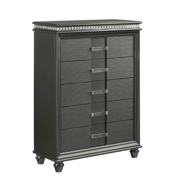 Benjara 37.6 in. Gray and Clear Wooden Dresser Without Mirror