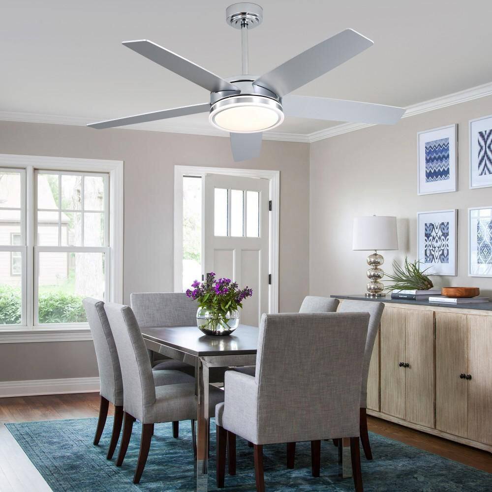 Almeria 52 in. Indoor Chrome Dimmable Modern Ceiling Fan With Integrated LED Light and Remote, 6-Speed, Timer, Downrods price history on PriceWatchPro