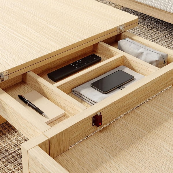 FUFU&GAGA 47.2 in. Natural Rectangular Wood Coffee Table with