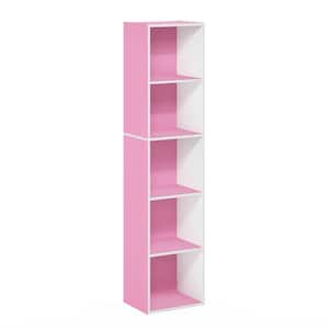 Pasir 52.1 in. Pink/White 5-Shelf Standard Bookcase