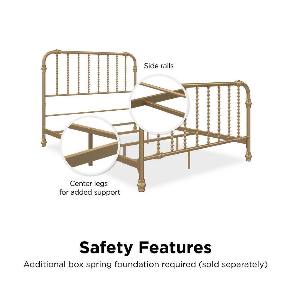 Gold Full Metal Bed with Scrollwork Headboard