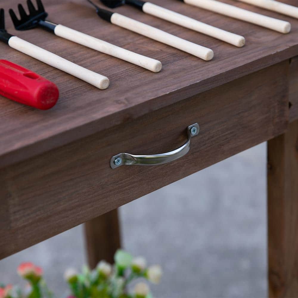 36'' Brown Solid Wood Potting Bench with Sink and Wheels
