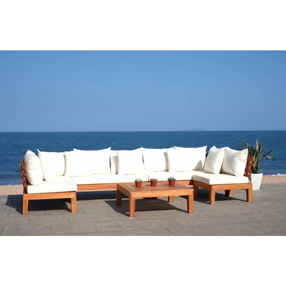 Granton Contemporary Beige Eucalyptus Wood 5-Piece Outdoor Living Set