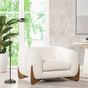 Alpine 44 in. Shelter Arm Modern Scandinavia Minimalist Boucle Sherpa Fabric Living Room Accent Arm Chair in Ivory White