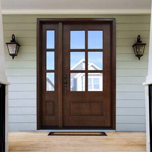 50 in. x 80 in. Savannah Clear 6 Lite RHIS Mahogany Stained Wood Prehung Front Door with Single 10 in. Sidelite